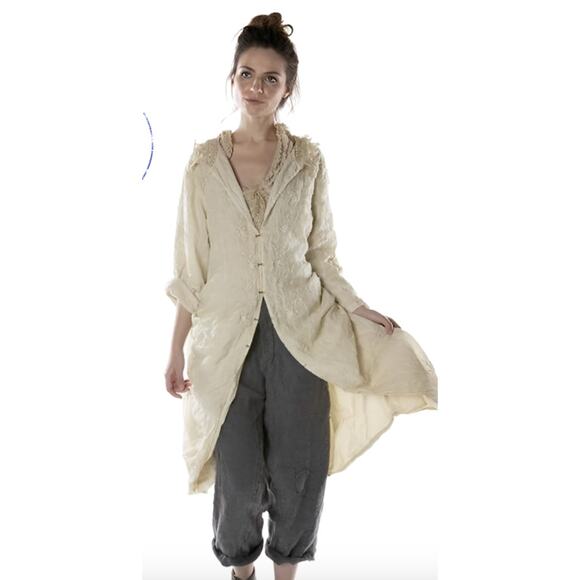 Magnolia Pearl Embroidered White Linen Olivia Jacket with Lace Collar OSFM *Flaw - Picture 8 of 8